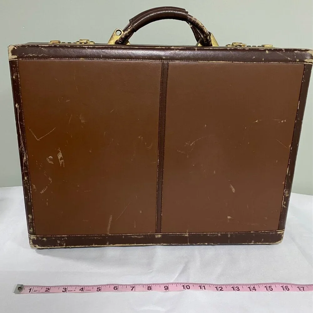 Vintage LAND Leather Briefcase 4” wide with brass combination locks